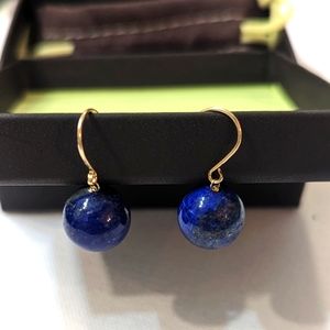 Ross Simons 12mm Lapis Drop Earrings with 14kt Yellow Gold